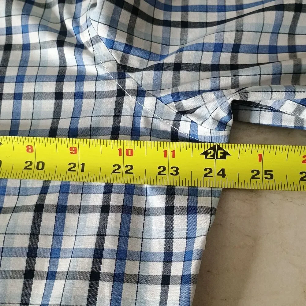 Banana Republic Dress Shirt Mens Sz XL Blue Check Button Up Slim Fit